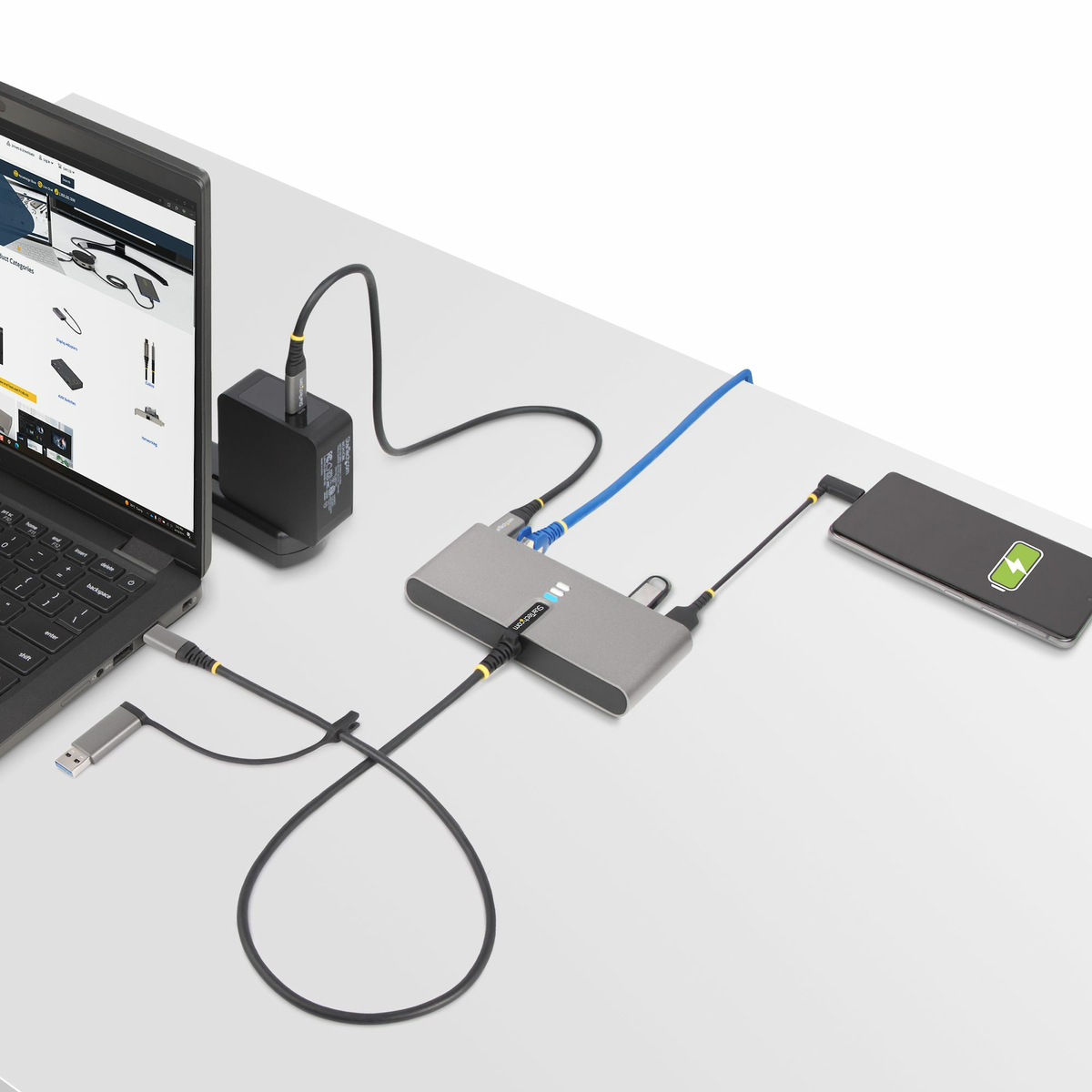 2-Port USB-C/USB-A Hub - GbE and RS232