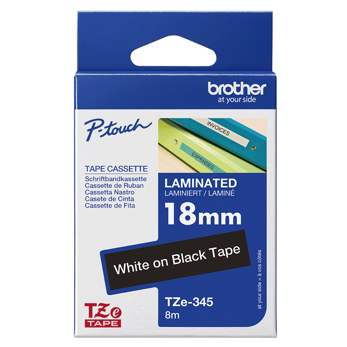TZE345 White On Black Label Tape