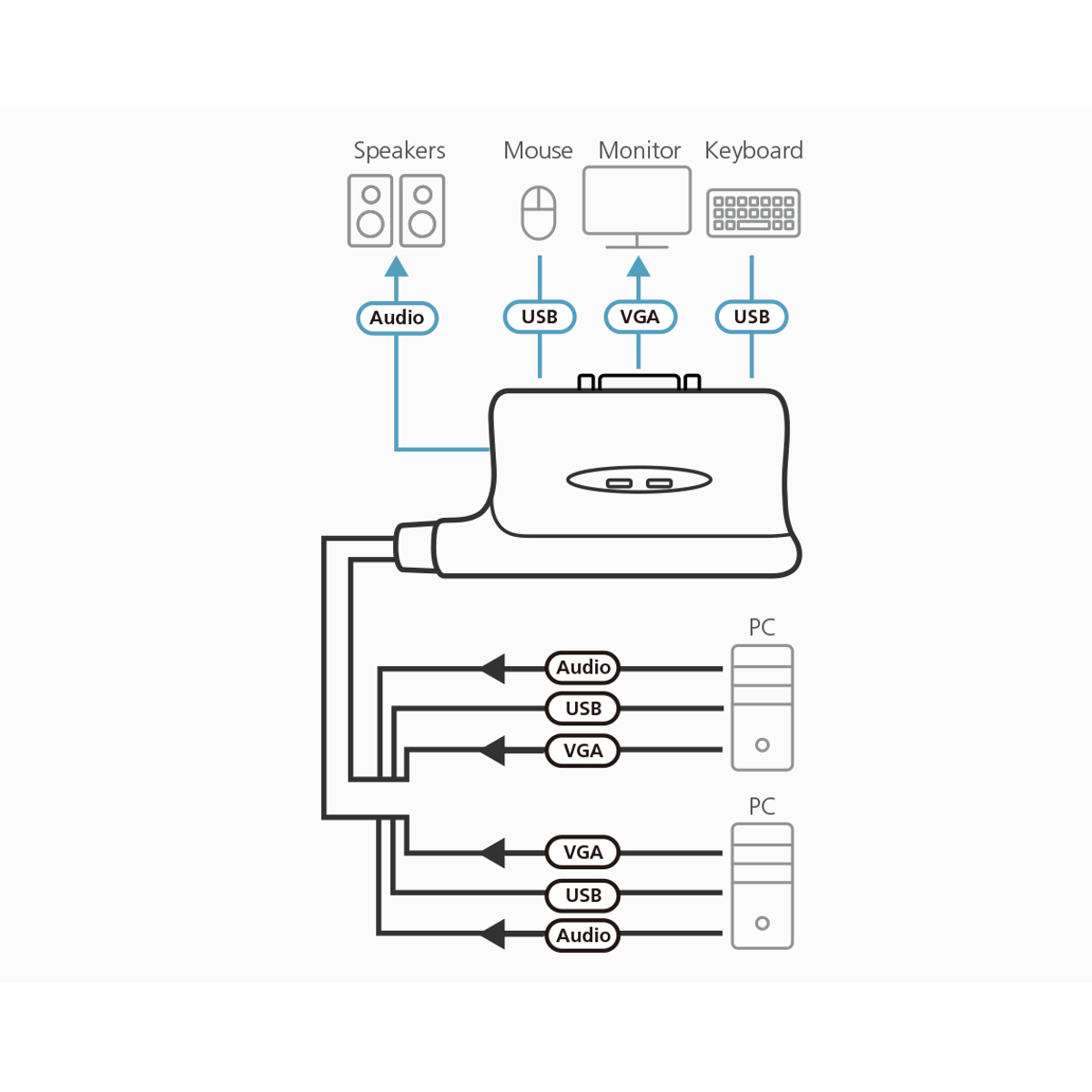 2xUSB KVM Switch Cbl Integrated +Speaker