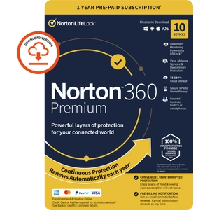 Symantec, Norton 360 PREM 75GB 10 Device 12MO KEY