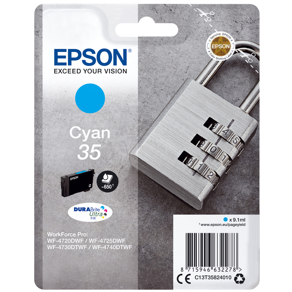 35 Padlock Cyan  Ink Cartridge 9ml