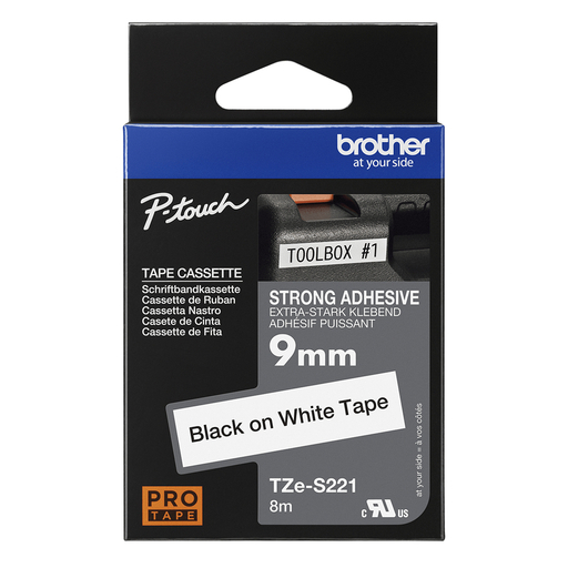 TZES221 9mm Blk On Wt Strong Label Tape