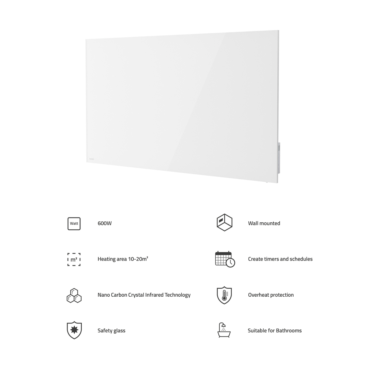 Smart Infrared Panel Heater 600w -Glass