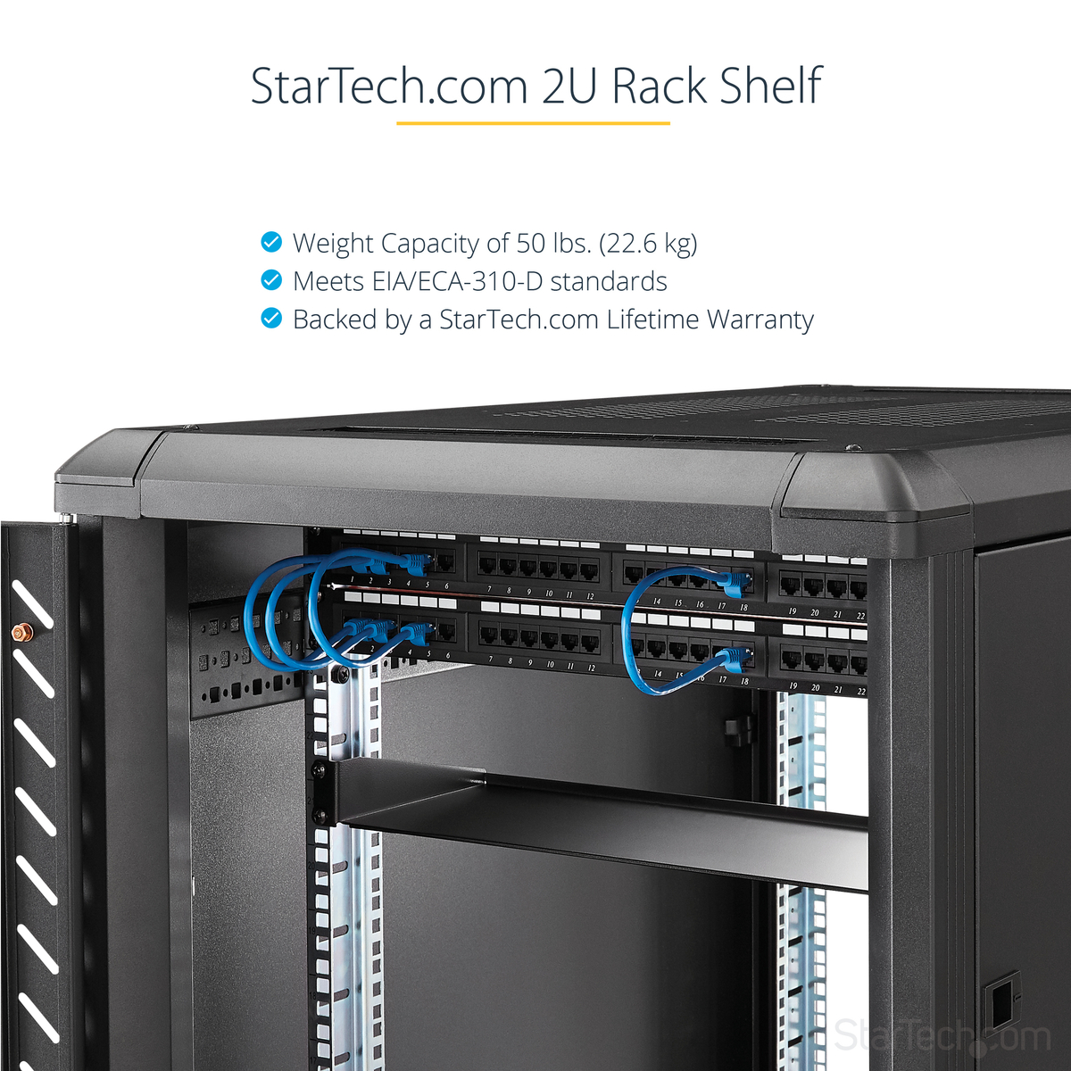 2U Fixed Rack Mount Shelf - 50lbs / 22kg