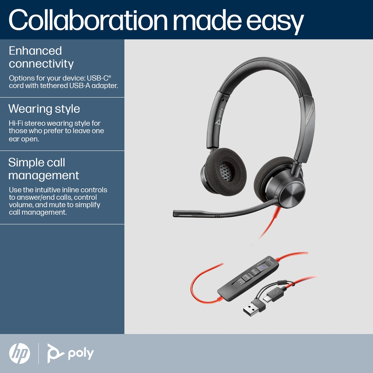Poly BW 3320 Stereo -M USB-C HS +USB-C/A