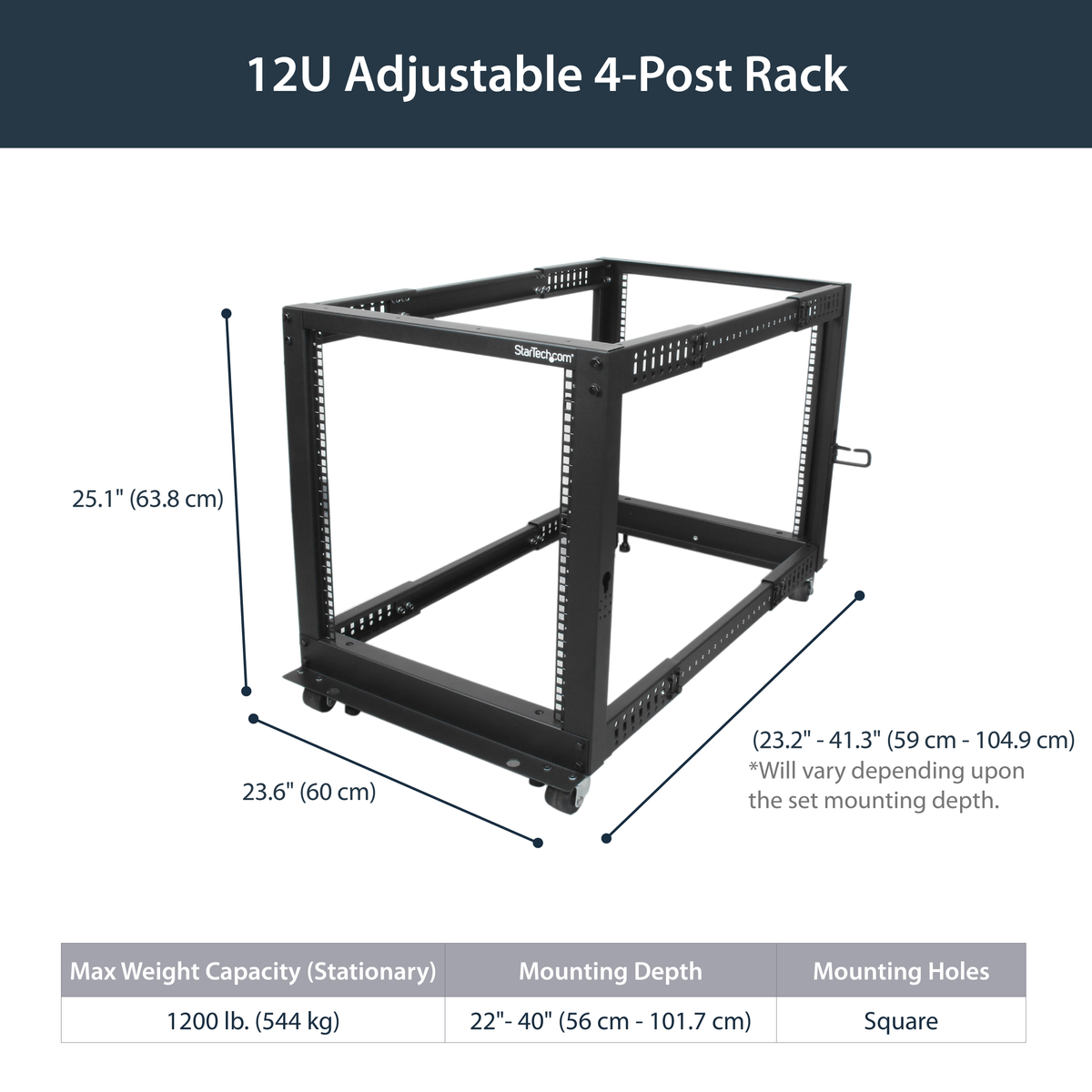 12U Adjustable Open Frame 4 Post Rack