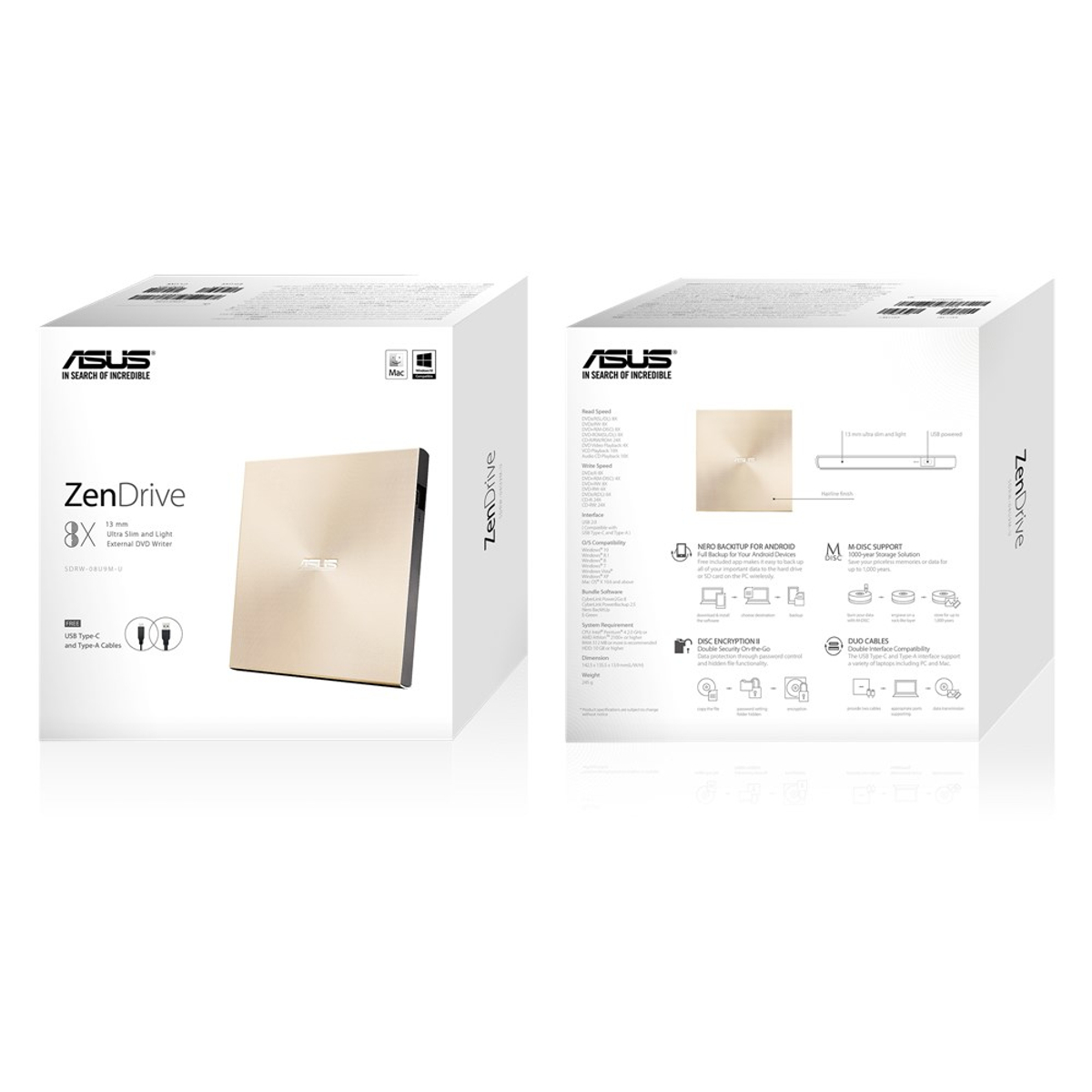 ODD Ultra Slim USB-C DVD Writer Gold