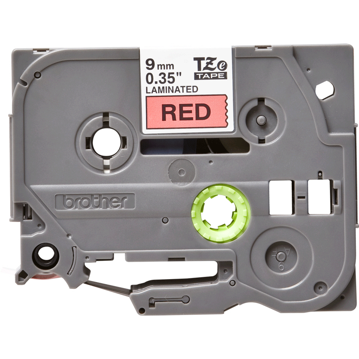 TZE421 9mm Gloss Black On Red Label Tape