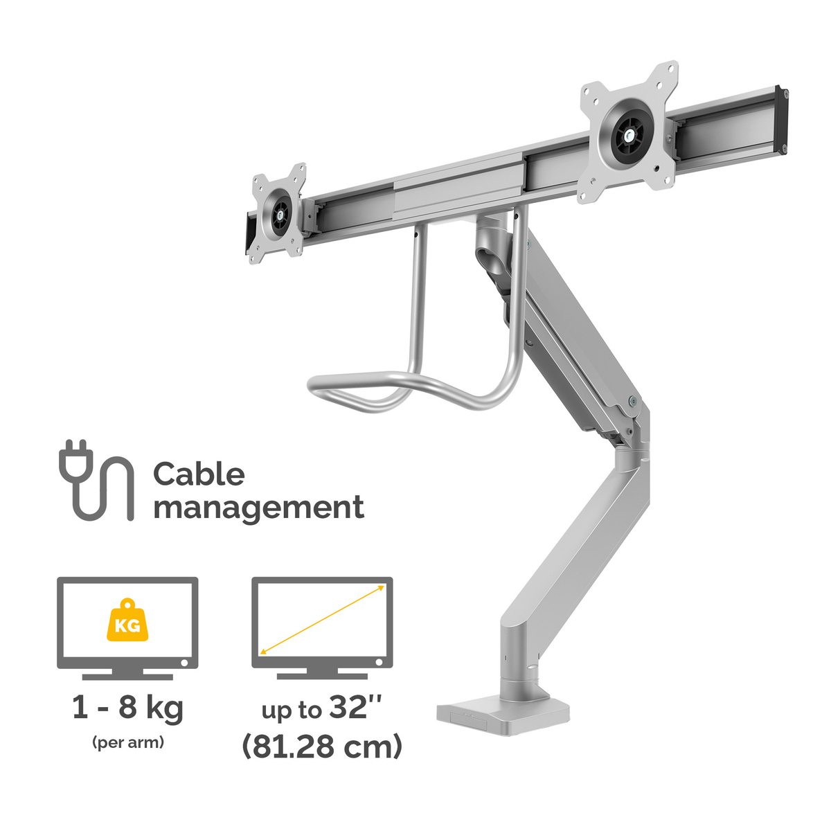 Eppa Crossbar Monitor Arm - Silver