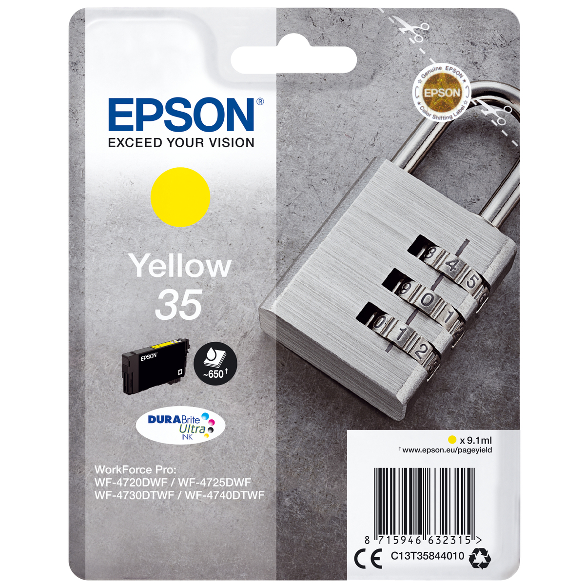 35 Padlock Yellow  Ink Cartridge 9ml