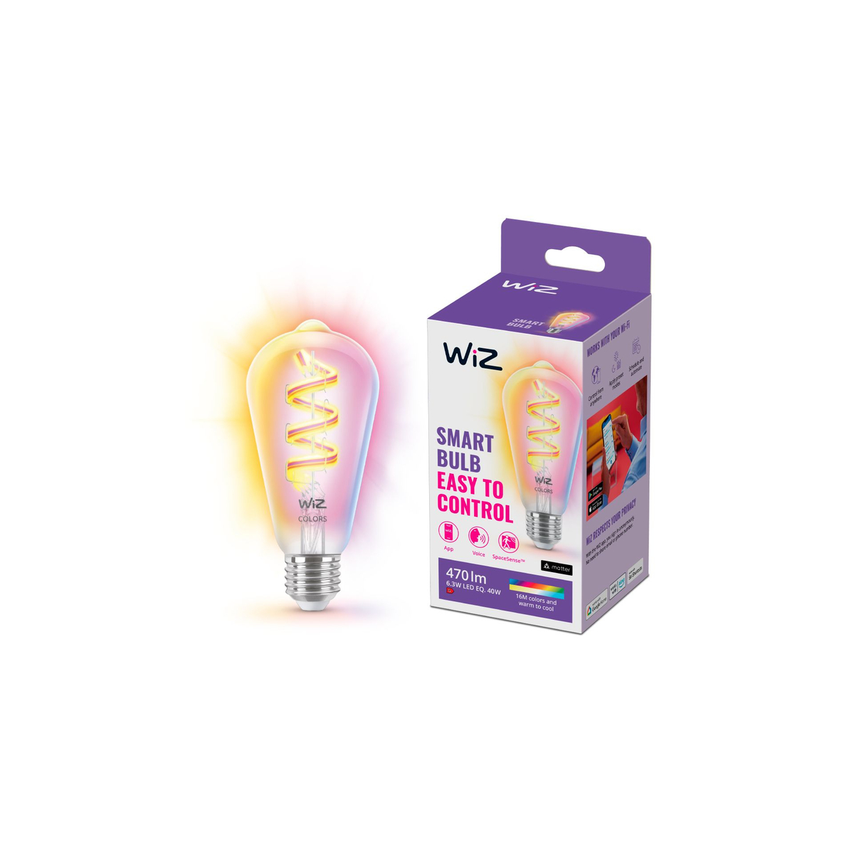 Wi-Fi BLE 40W ST64 E27 822-65 RGB CL 1PF