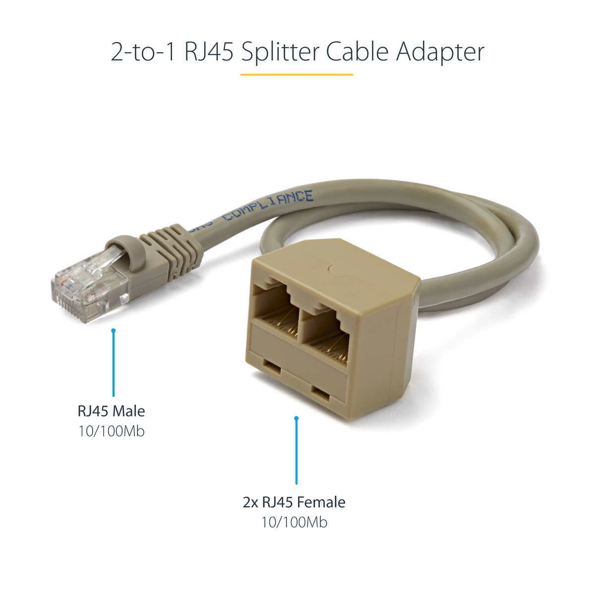 2-to-1 RJ45 Splitter Cable Adapter - F/M