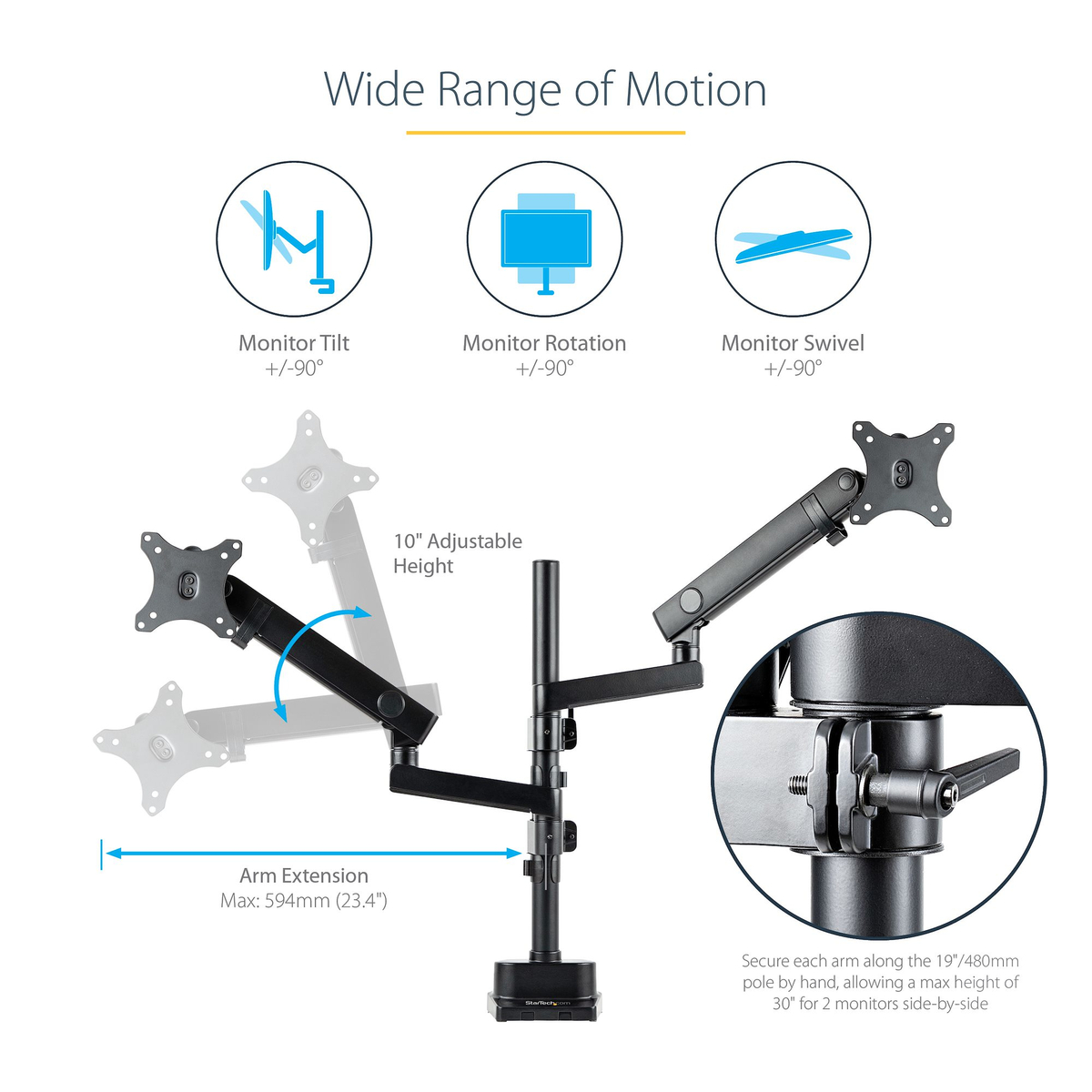 Desk Mount Dual Monitor Arm - 32in VESA