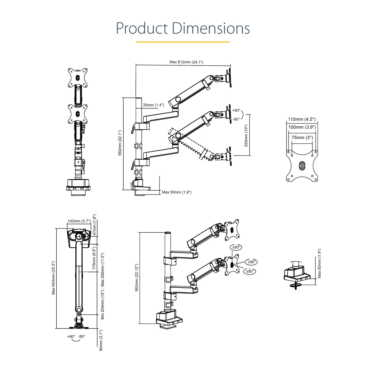 Desk Mount Dual Monitor Arm - 32in VESA