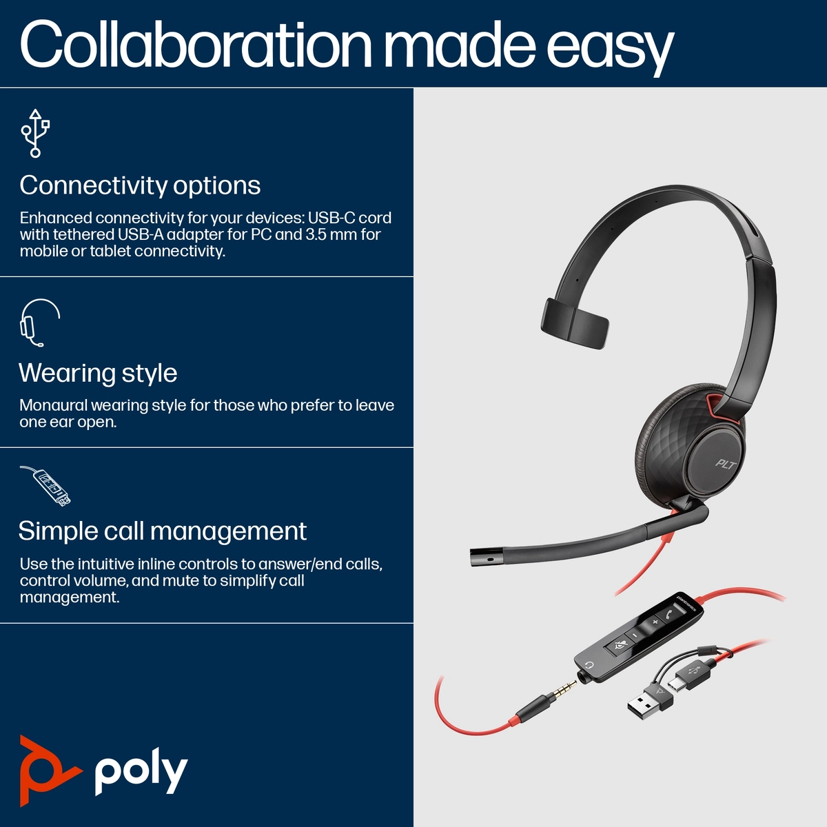 Poly BW 5210 USB-C HS +3.5mmP +USB-C/A