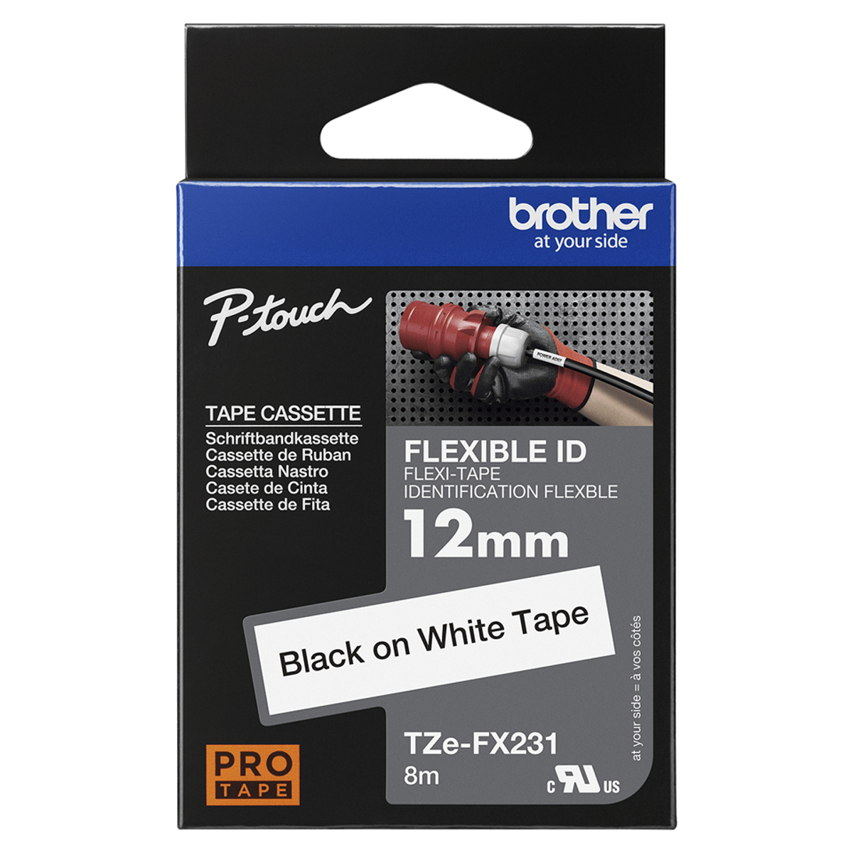 TZEFX231 Black On White Flexi Label Tape