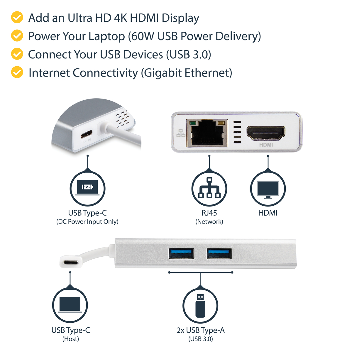 USB C Multiport Adapter - PD - Silver