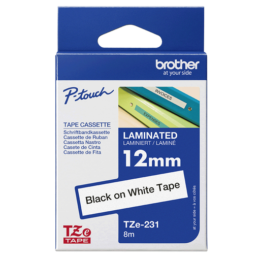 Adhesive 12mm Black On White Tape 8 M