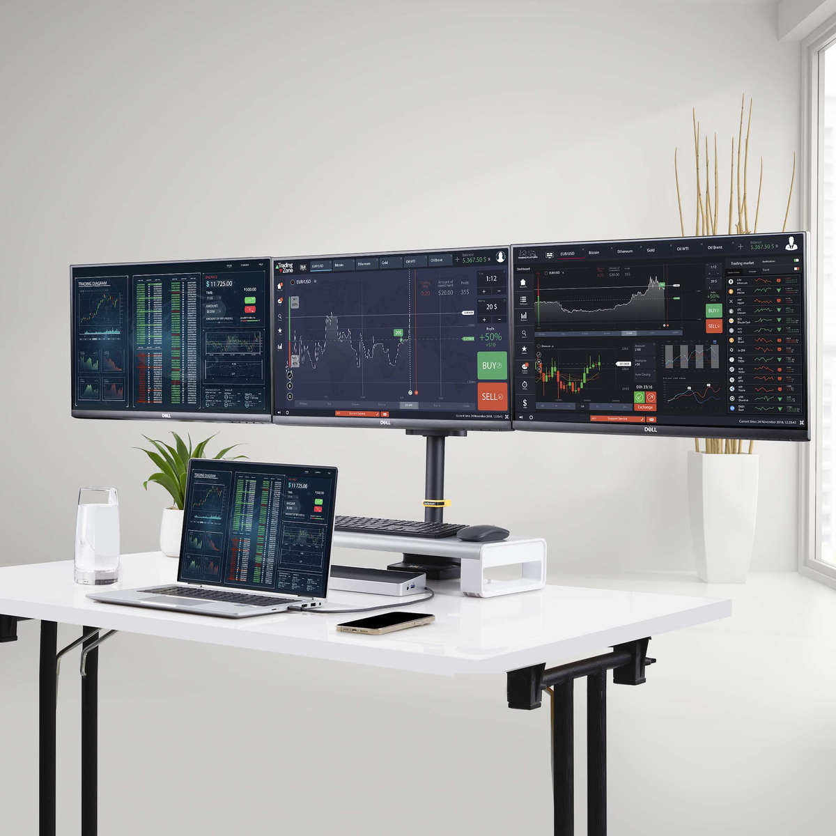 Triple Monitor Desk Mount, 27in Screen