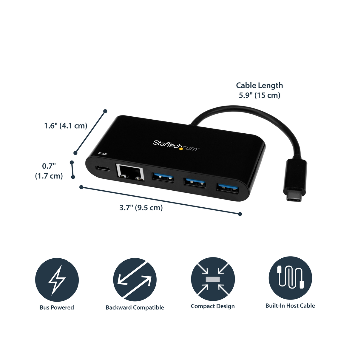 USB-C to GbE Adapter w/ 3-Port USB Hub