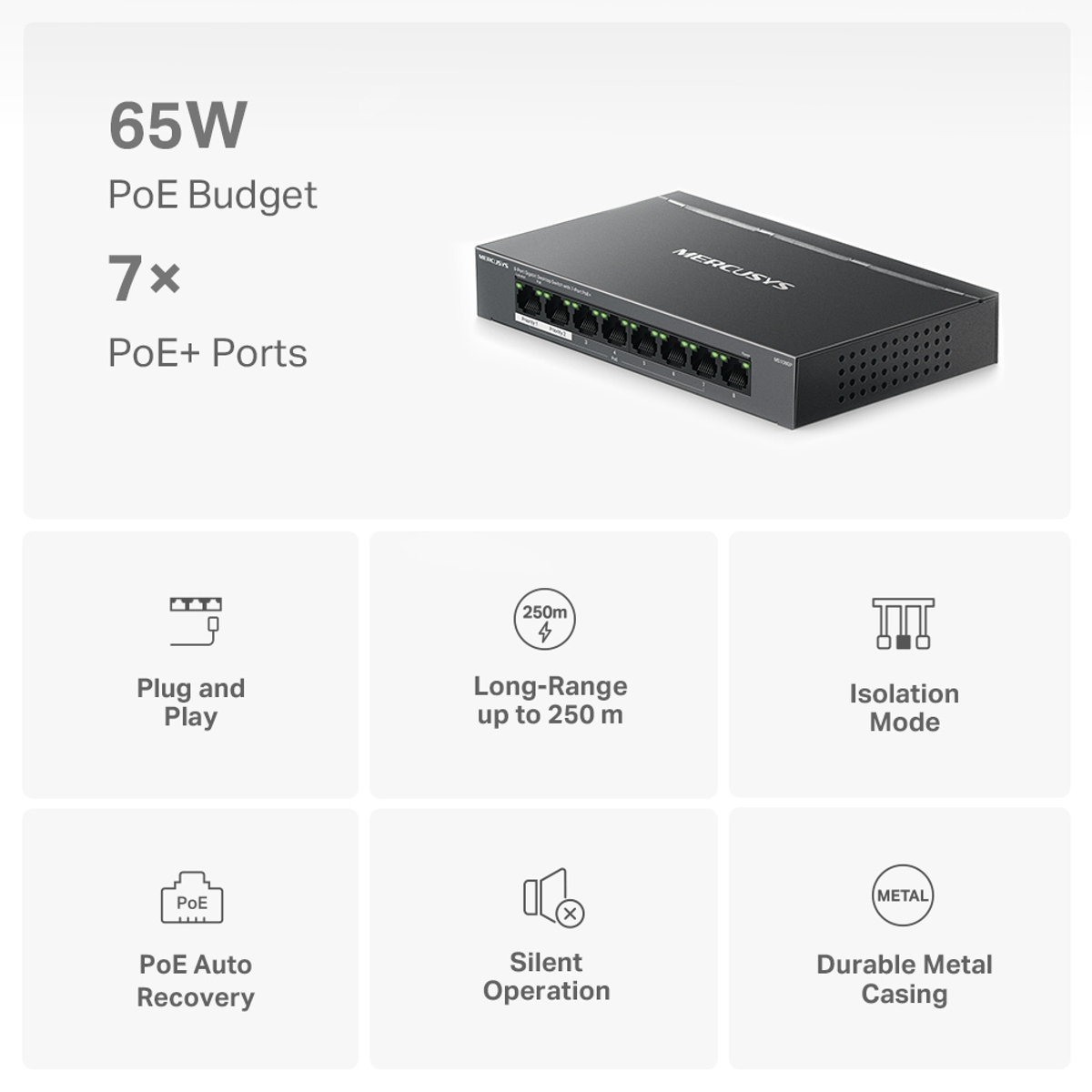 8-Port Gigabit  Switch With 7-Port PoE+