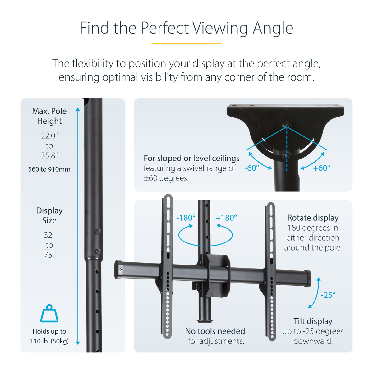 Ceiling TV Mount for up to 70