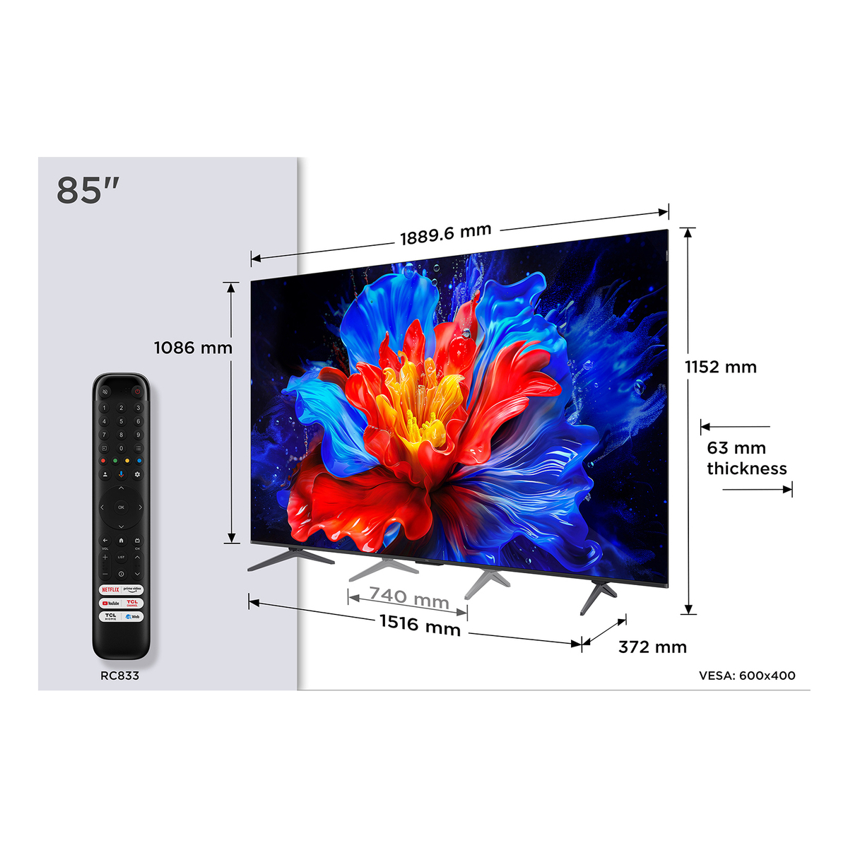 TCL 85P8K 85 4K QLED HDR Smart TV