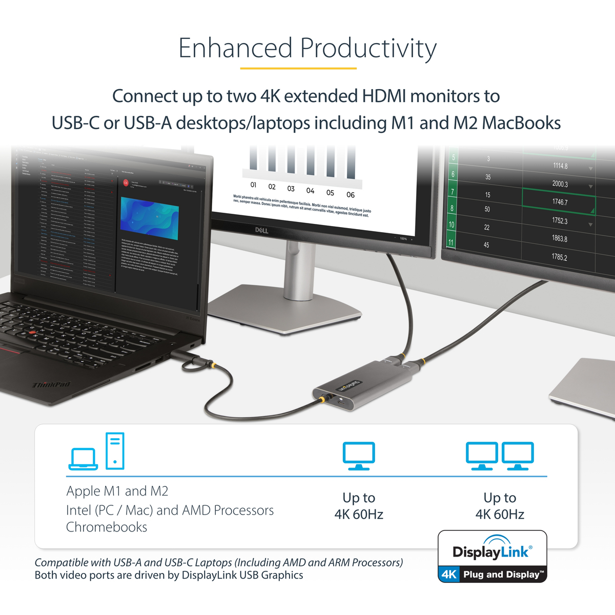 USB-C To Dual-HDMI Adapter 4K 60Hz PD