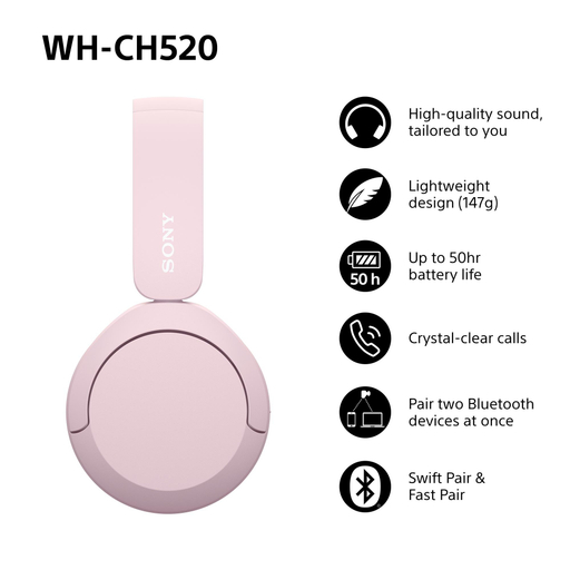 Sony WH-CH520 Bluetooth Headphones-Pink