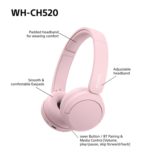 Sony WH-CH520 Bluetooth Headphones-Pink