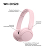 Sony WH-CH520 Bluetooth Headphones-Pink