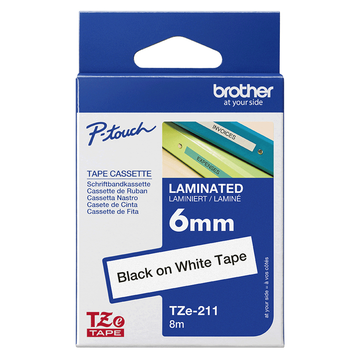 TZE211 Black On White Label Tape