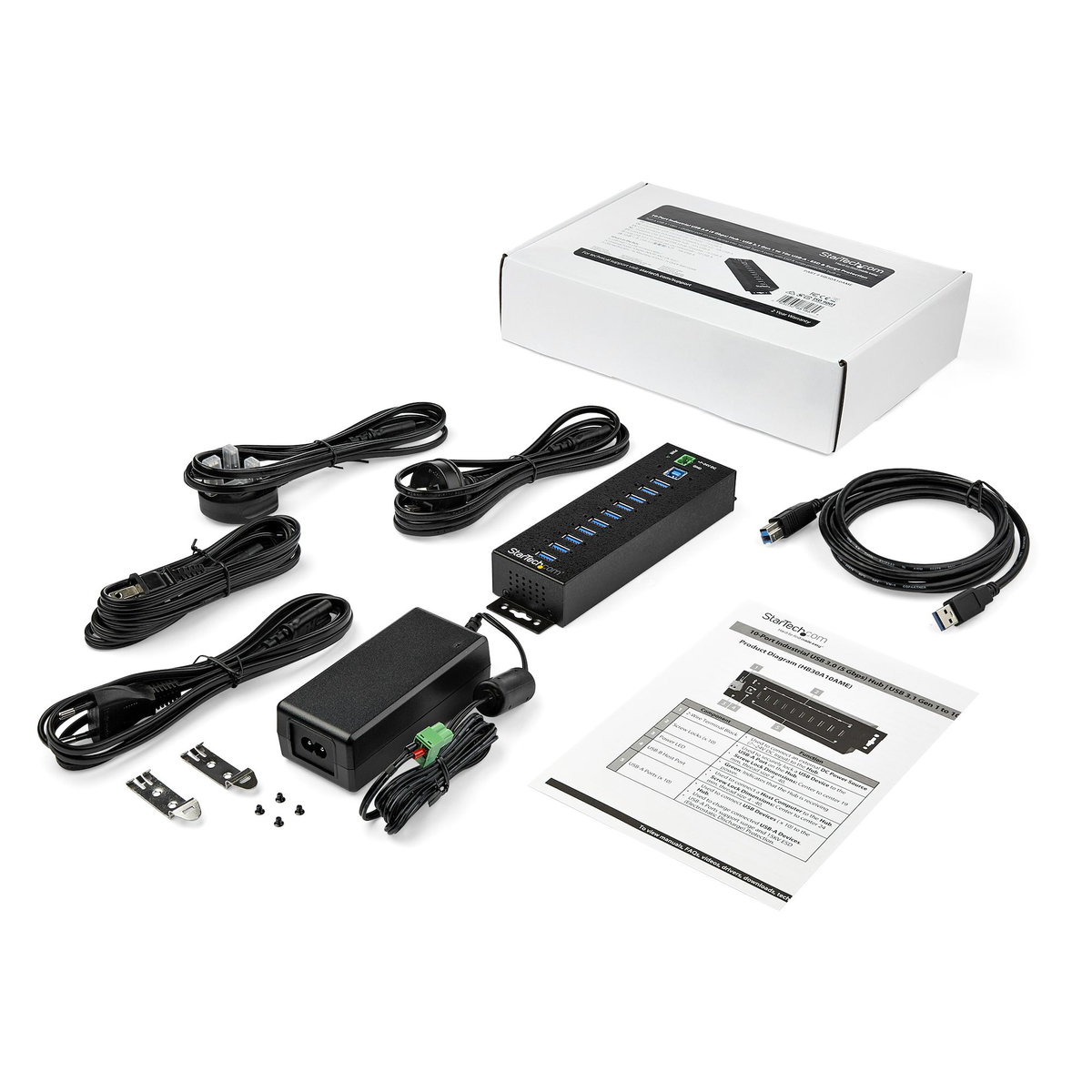 USB 3.0 Hub - 10Pt Indst. W / Pwr Adptr