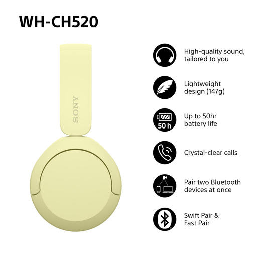 Sony WH-CH520 Bluetooth Headphones-Yello
