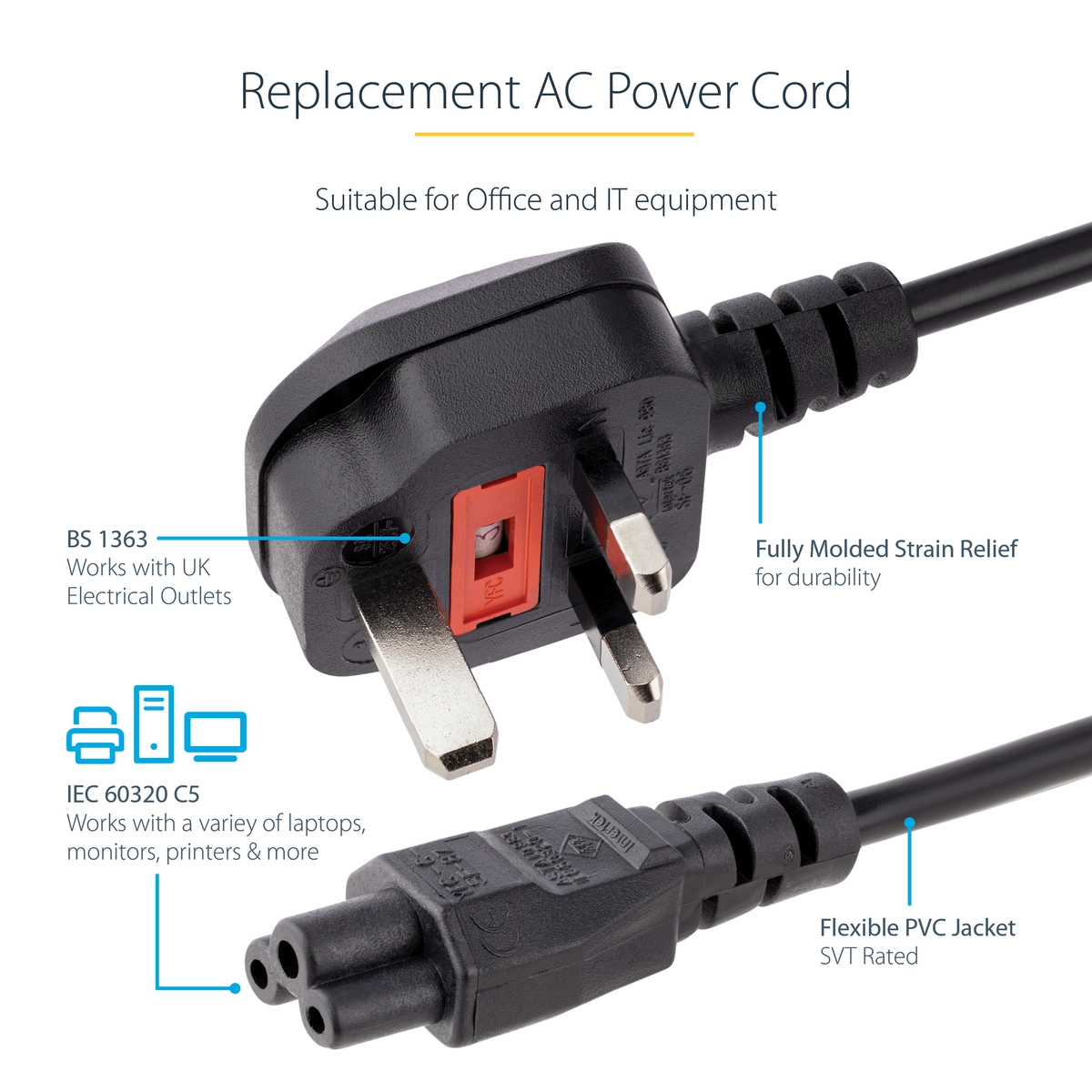 2m Power Cord - 3 Slot BS1363-C5