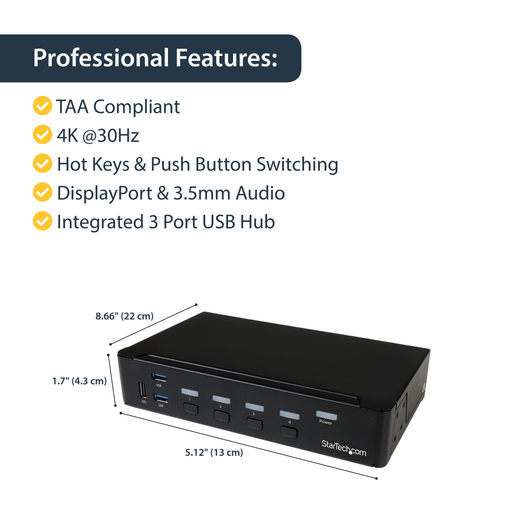 4-Port DisplayPort KVM Switch USB 3.0 4K