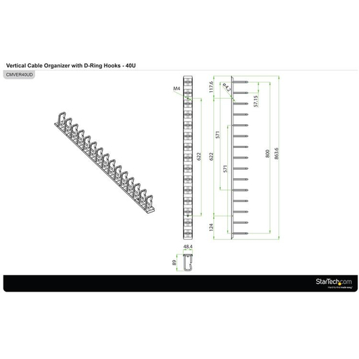 6ft Vertical D-Ring Hook Cable Organizer