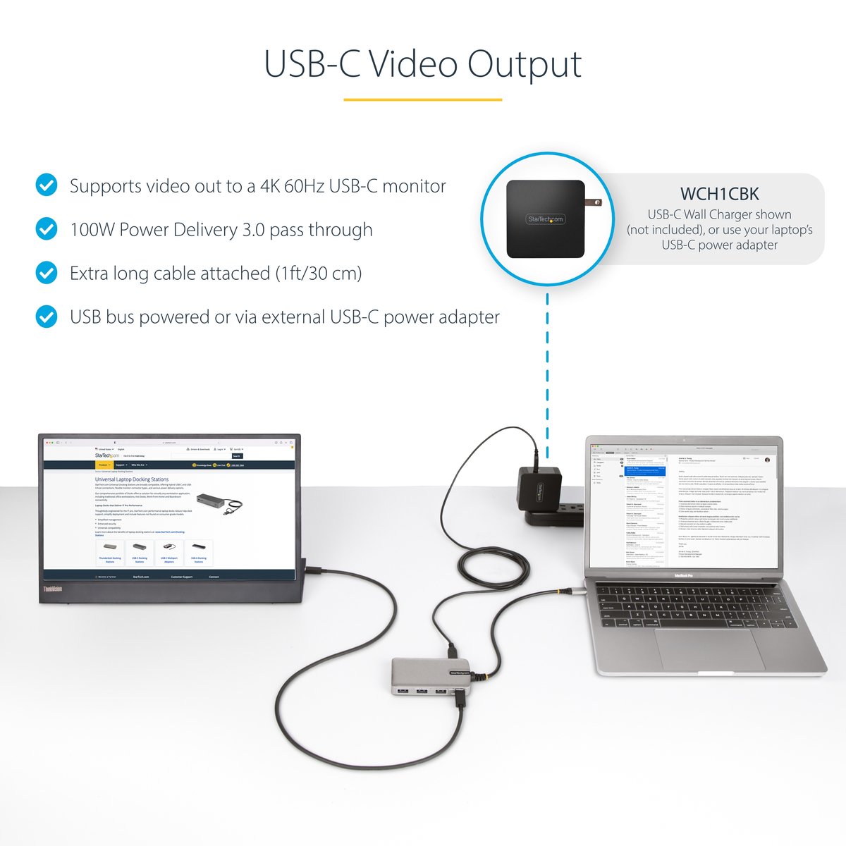 4-Port USB-C Hub with USB-C Video Output