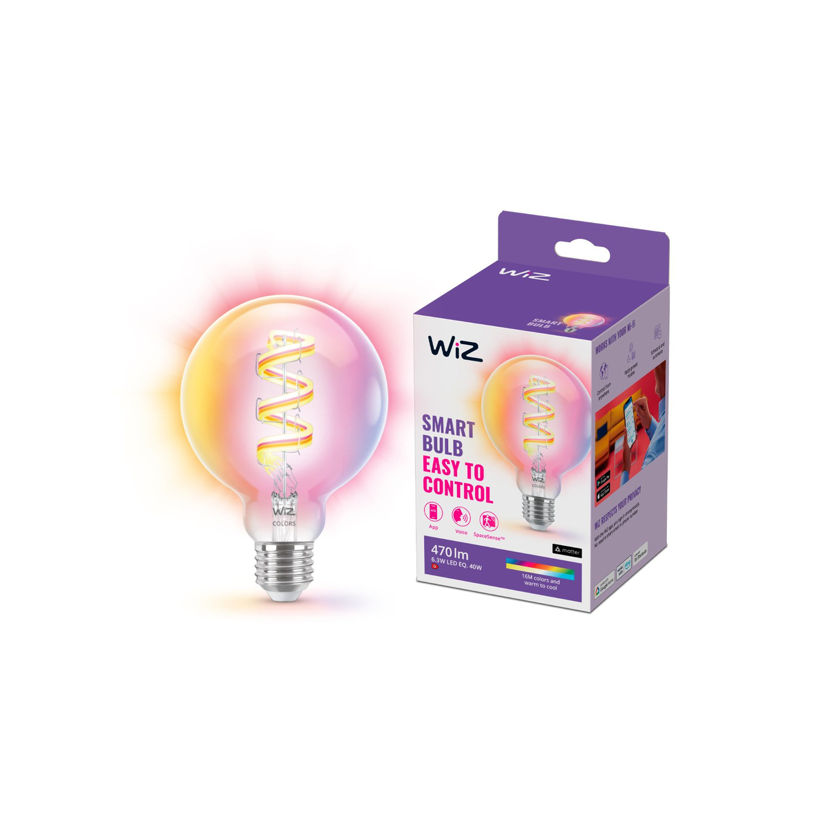 WiZ G95 E27 Colour Fil Smart Light Bulb