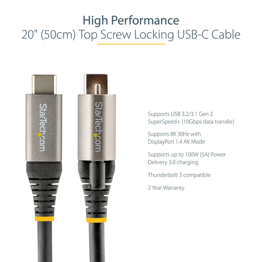 50cm Top Screw Locking USB C Cable