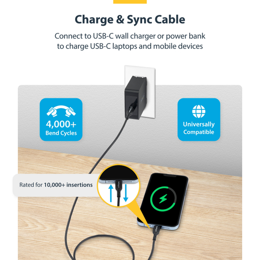 3m Black USB-C Charging Cable, 60W PD