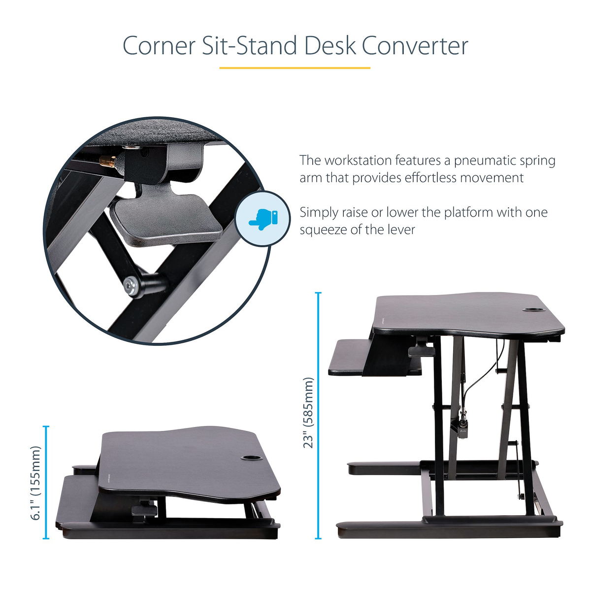 Corner Sit Stand Desk Converter 35x21in