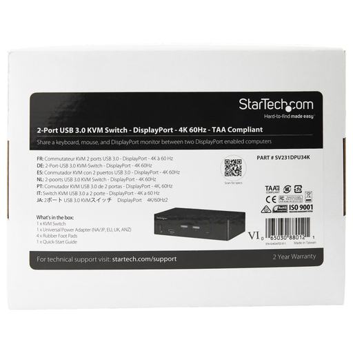 KVM Switch - 2 Port - DP 4K60 - USB 3.0