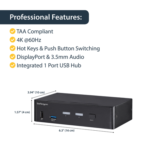 KVM Switch - 2 Port - DP 4K60 - USB 3.0