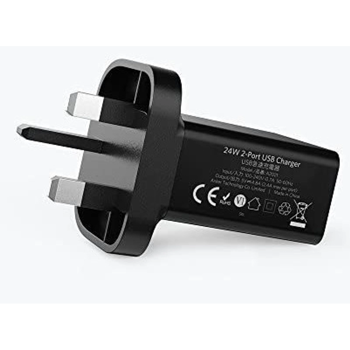 24W wall charger 2-Port UK Black