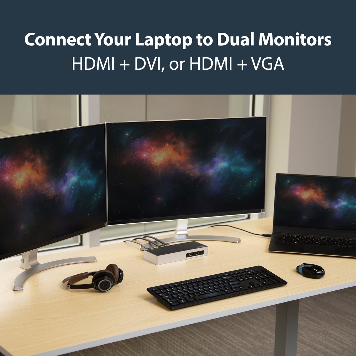 USB 3 Dual Monitor Dock HDMI DVI / VGA