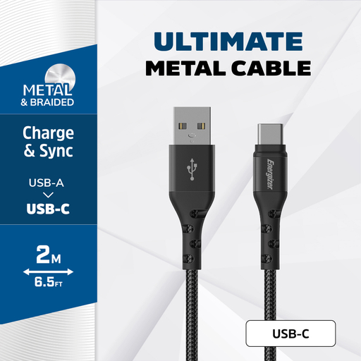 CABLE USB A to C BRAIDED & METAL 2M BLK