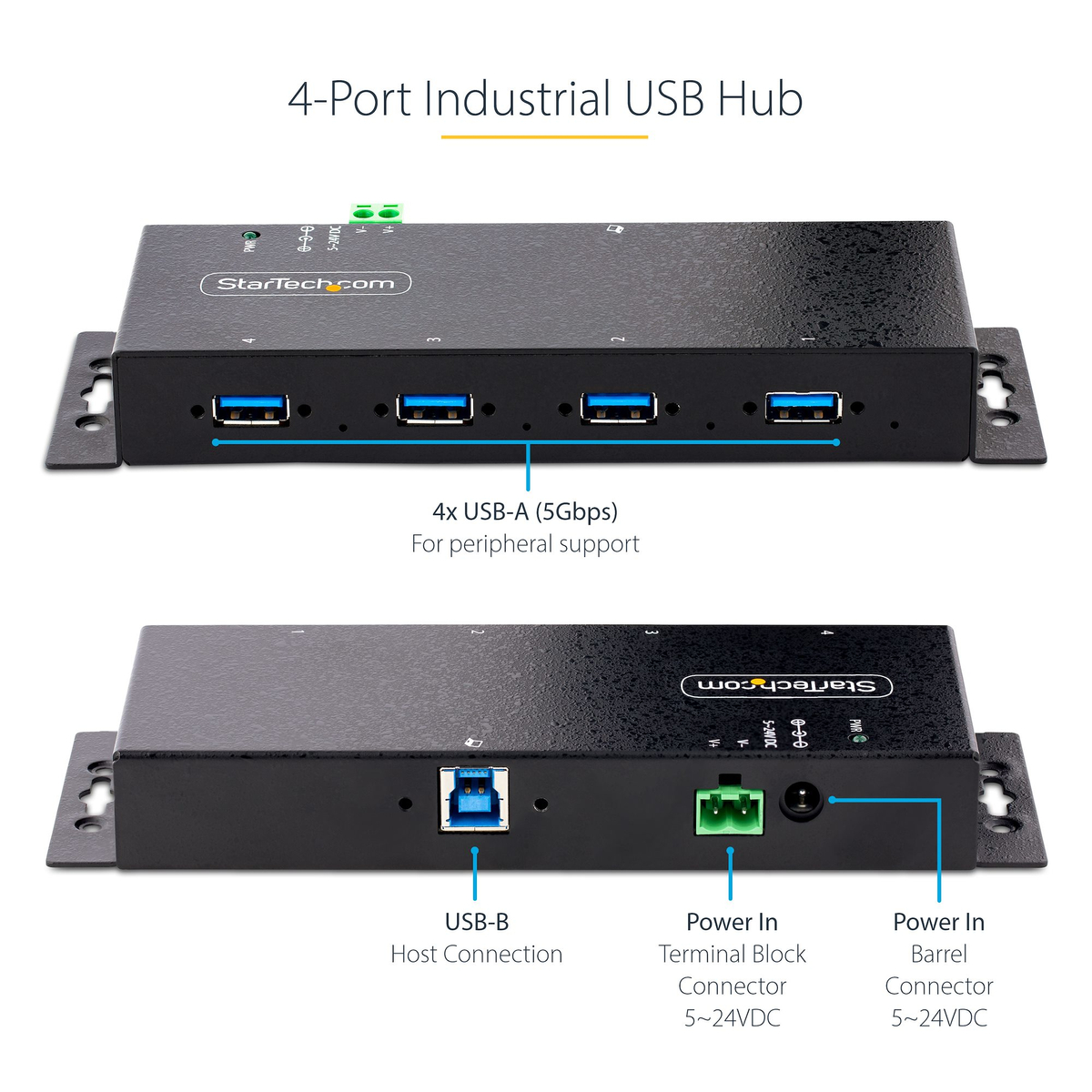 4-Port Industrial USB 3.0 Hub Metal