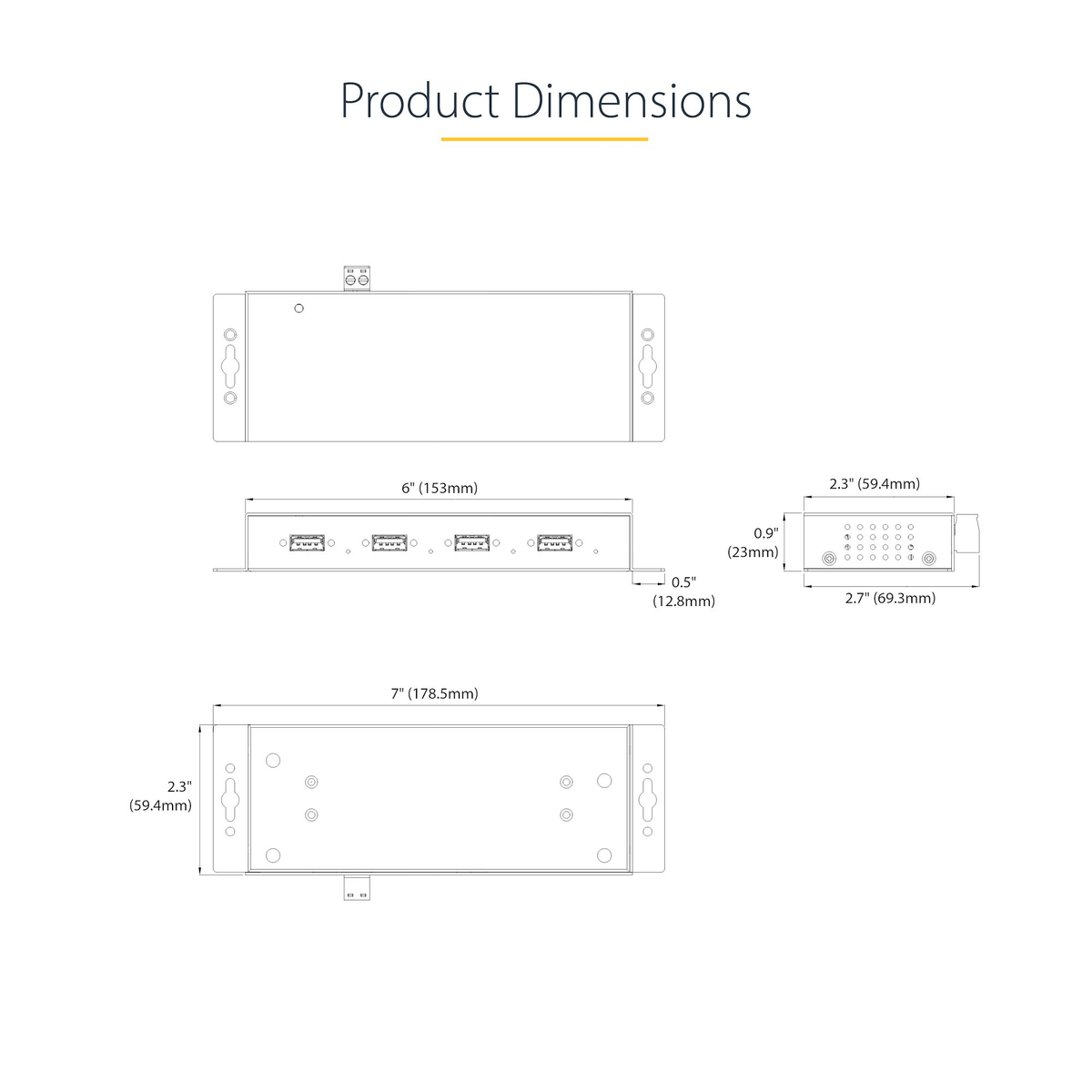 4-Port Industrial USB 3.0 Hub Metal