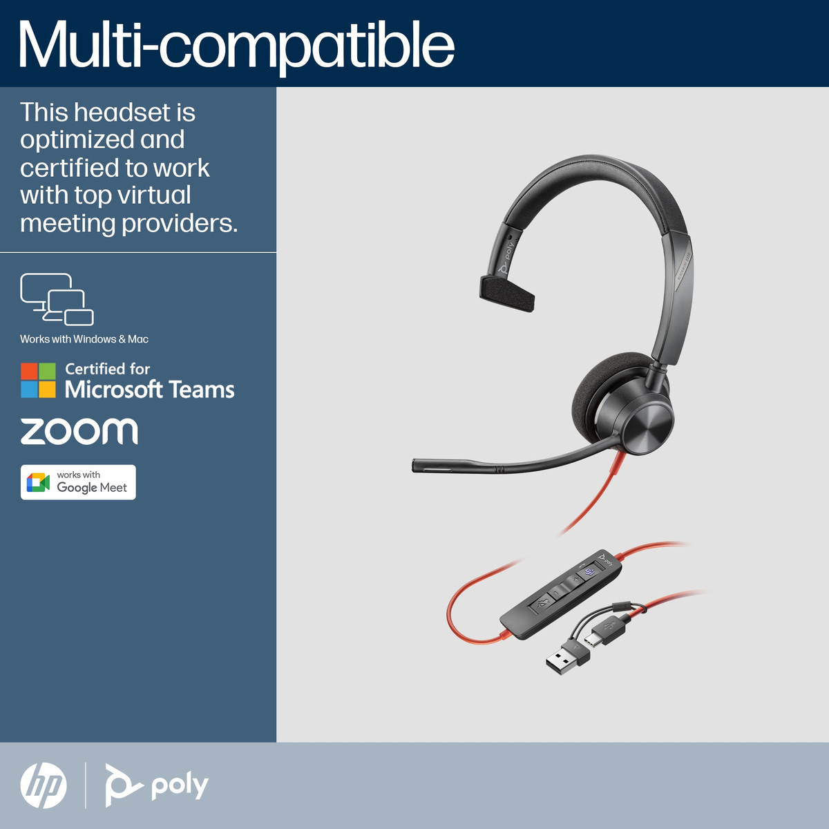 Poly BW 3310 Mono -M USB-C HS +USB-C/A
